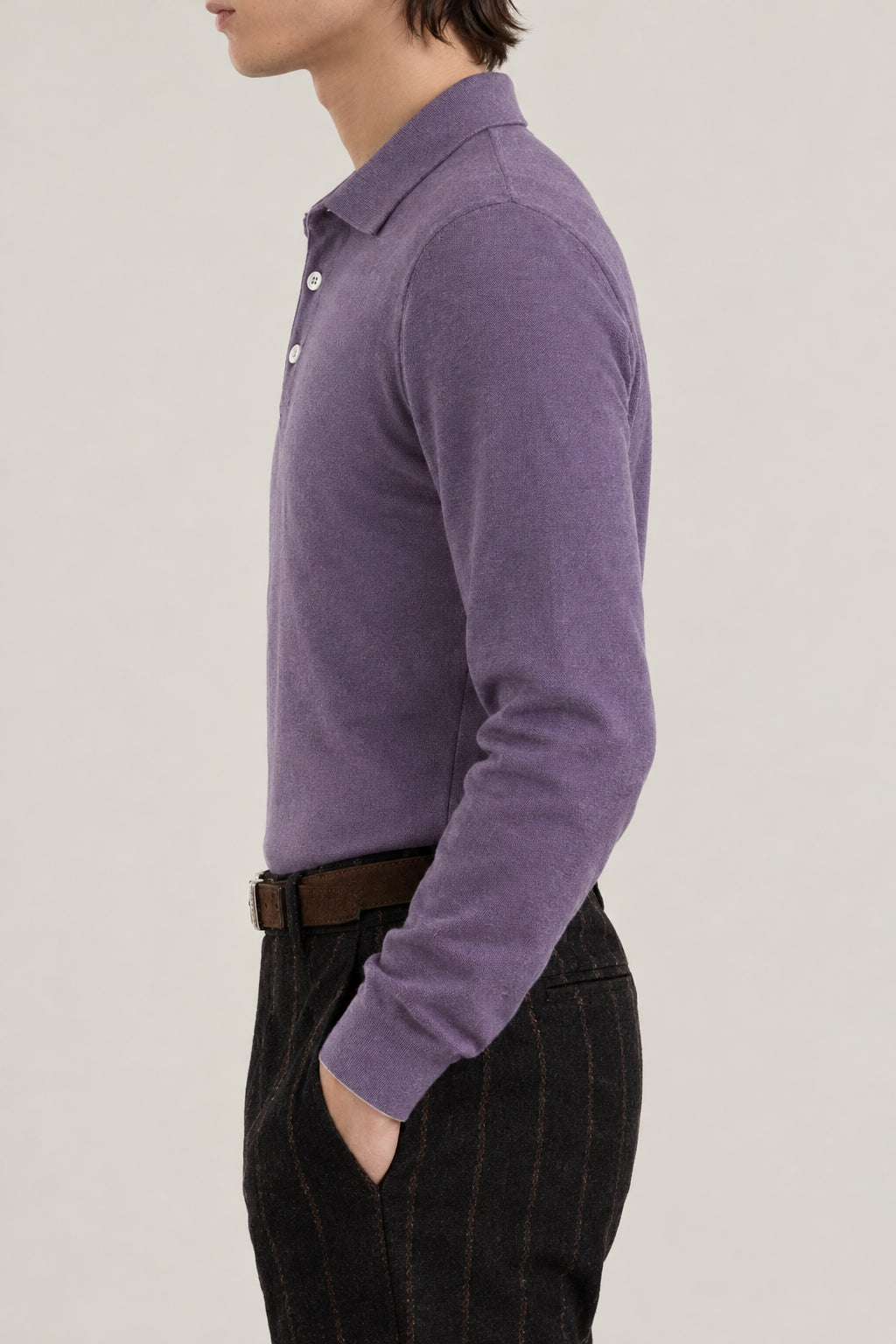 BRUNELLO CUCINELLI MEN'S IRIS WOOL SILK LONG SLEEVE POLO SWEATER