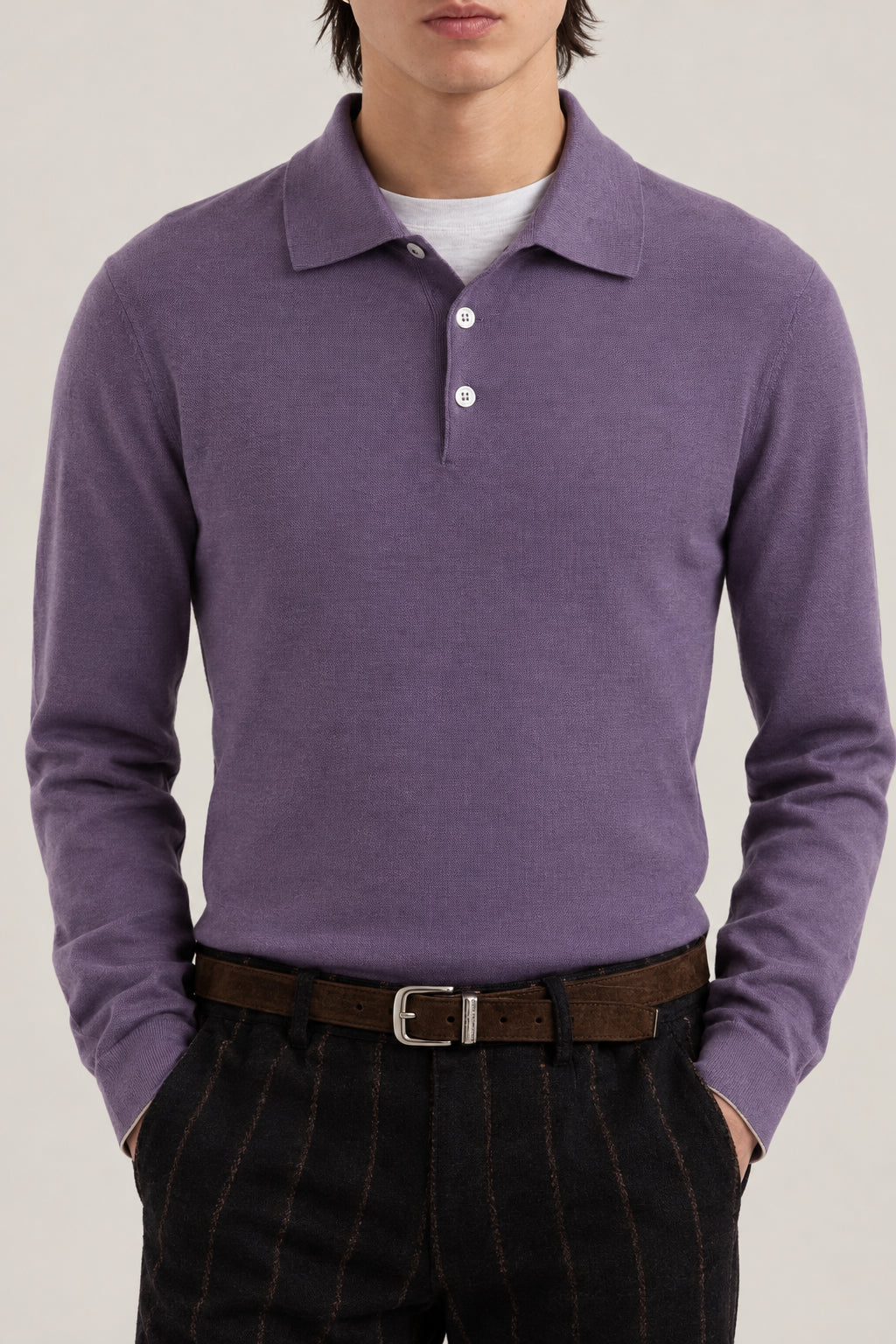 BRUNELLO CUCINELLI MEN'S IRIS WOOL SILK LONG SLEEVE POLO SWEATER