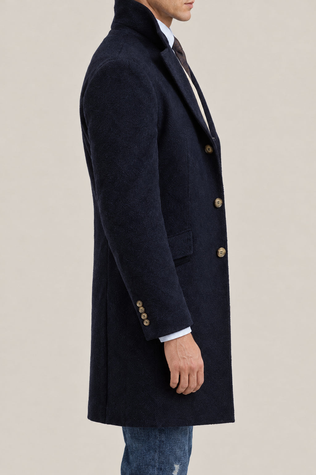BRUNELLO CUCINELLI MEN'S NAVY WOOL SINGLE BREASTED JACKET