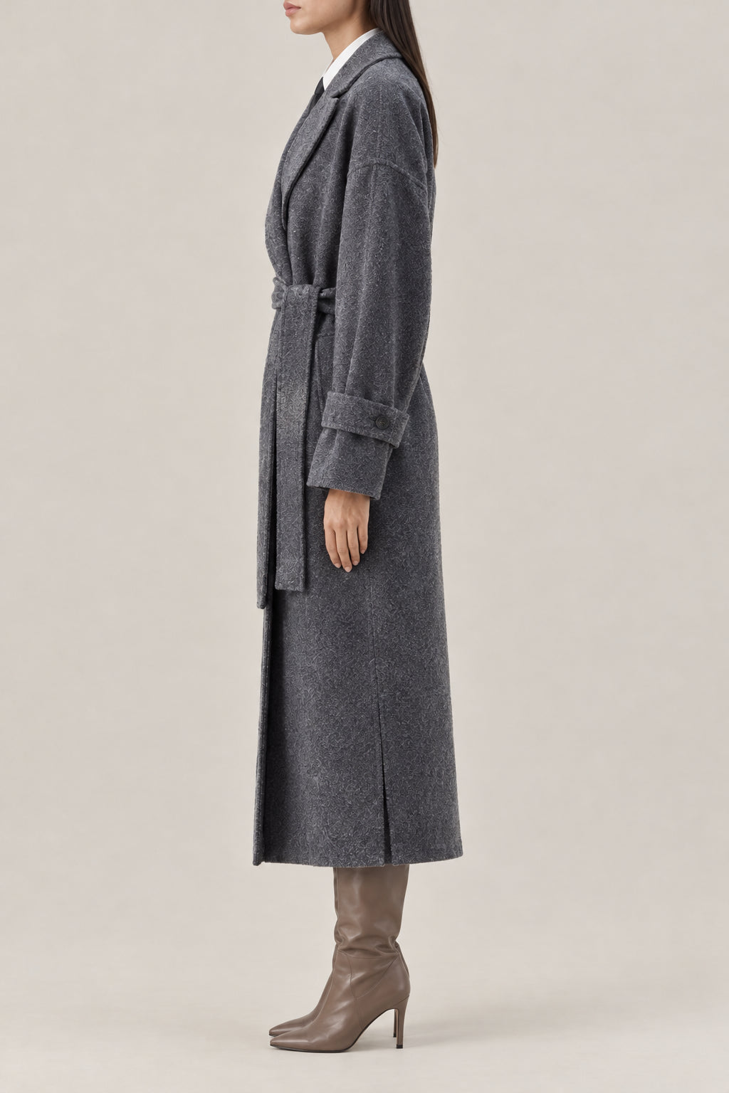 BRUNELLO CUCINELLI WOMEN'S LEAD WOOL BELTED LONG COAT