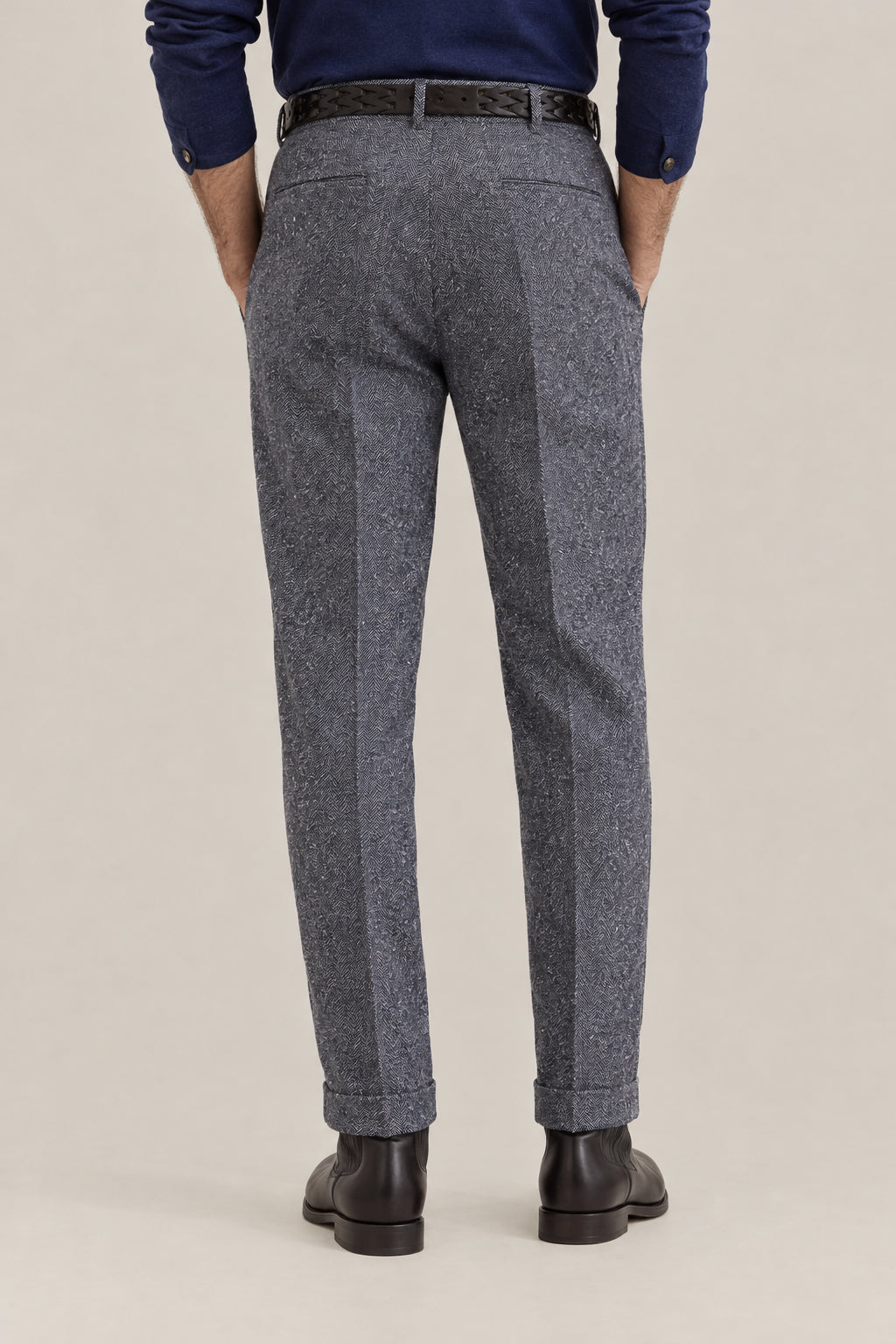 BRUNELLO CUCINELLI MEN'S NAVY WOOL PLEATED TROUSERS