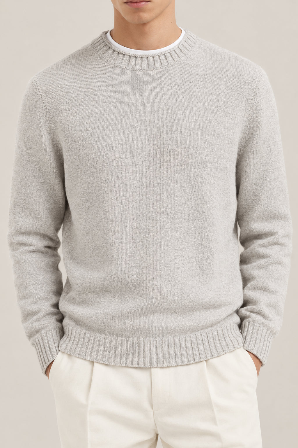 BRUNELLO CUCINELLI MEN'S STONE WOOL CREWNECK SWEATER