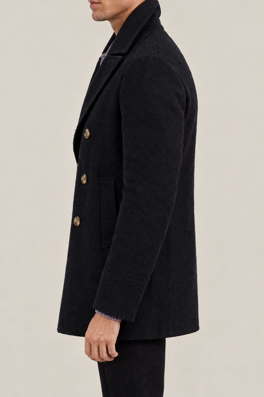 BRUNELLO CUCINELLI MEN'S BLACK WOOL DOUBLE BREASTED JACKET