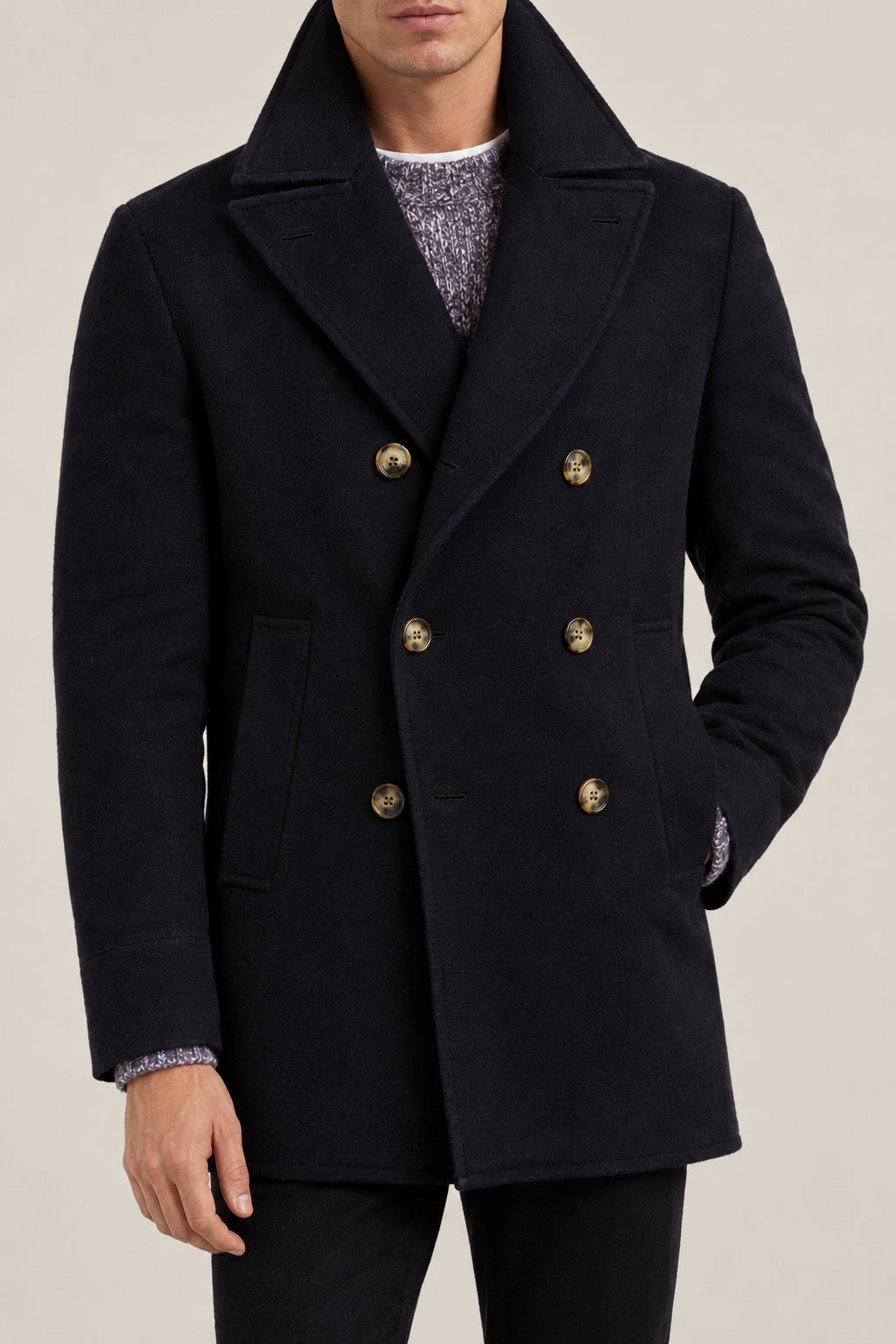 BRUNELLO CUCINELLI MEN'S BLACK WOOL DOUBLE BREASTED JACKET