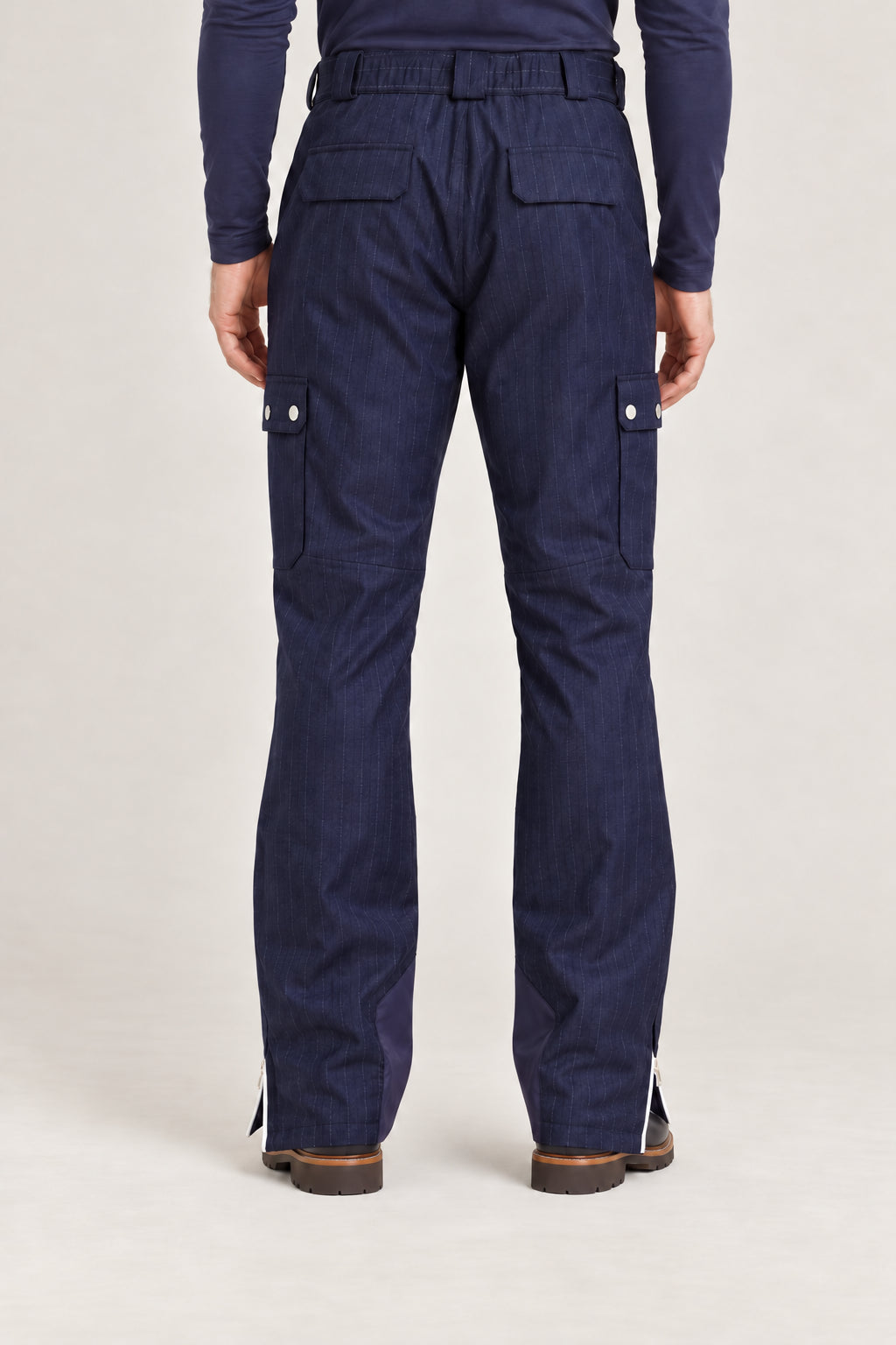 BRUNELLO CUCINELLI MEN'S BLUE PINSTRIPE WOOL CARGO TROUSERS