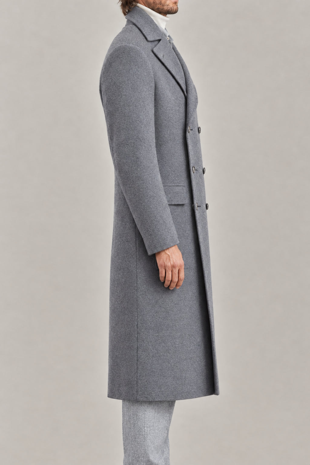 BRUNELLO CUCINELLI MEN'S GREY GREEN WOOL DOUBLE BREASTED COAT