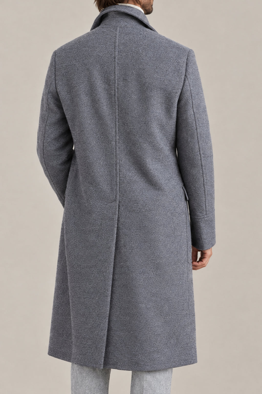 BRUNELLO CUCINELLI MEN'S GREY GREEN WOOL DOUBLE BREASTED COAT