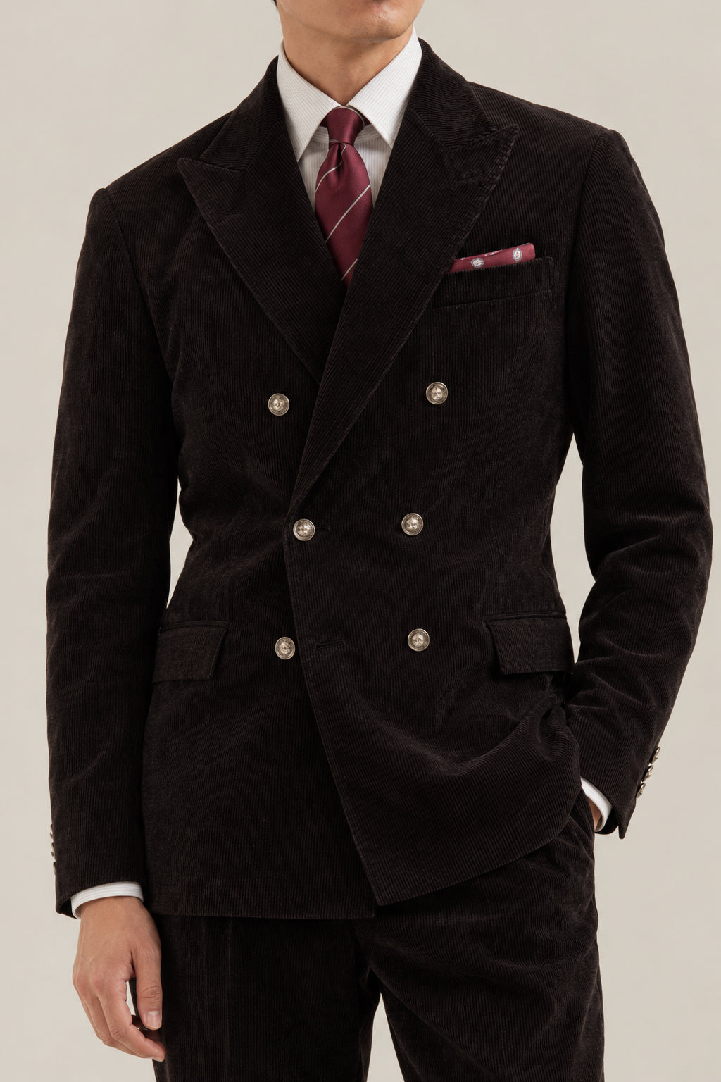 BRUNELLO CUCINELLI MEN'S BLACK WOOL BLEND DOUBLE BREASTED SUIT