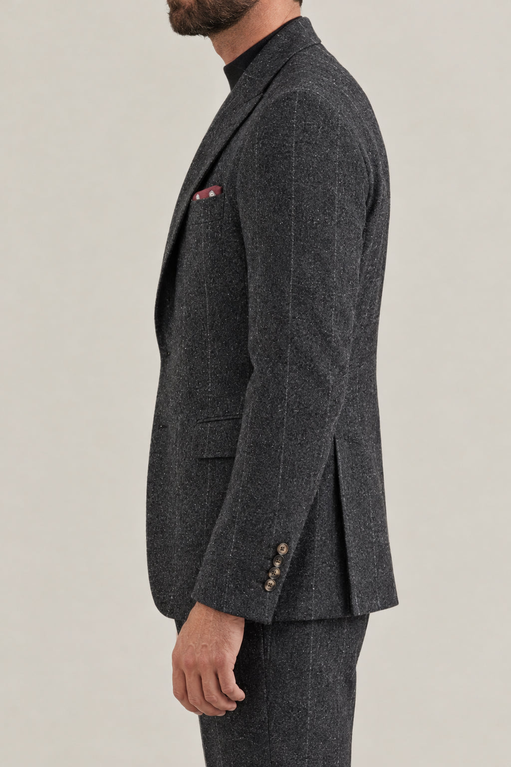 BRUNELLO CUCINELLI MEN'S ANTHRACITE WOOL SILK PINSTRIPE BLAZER