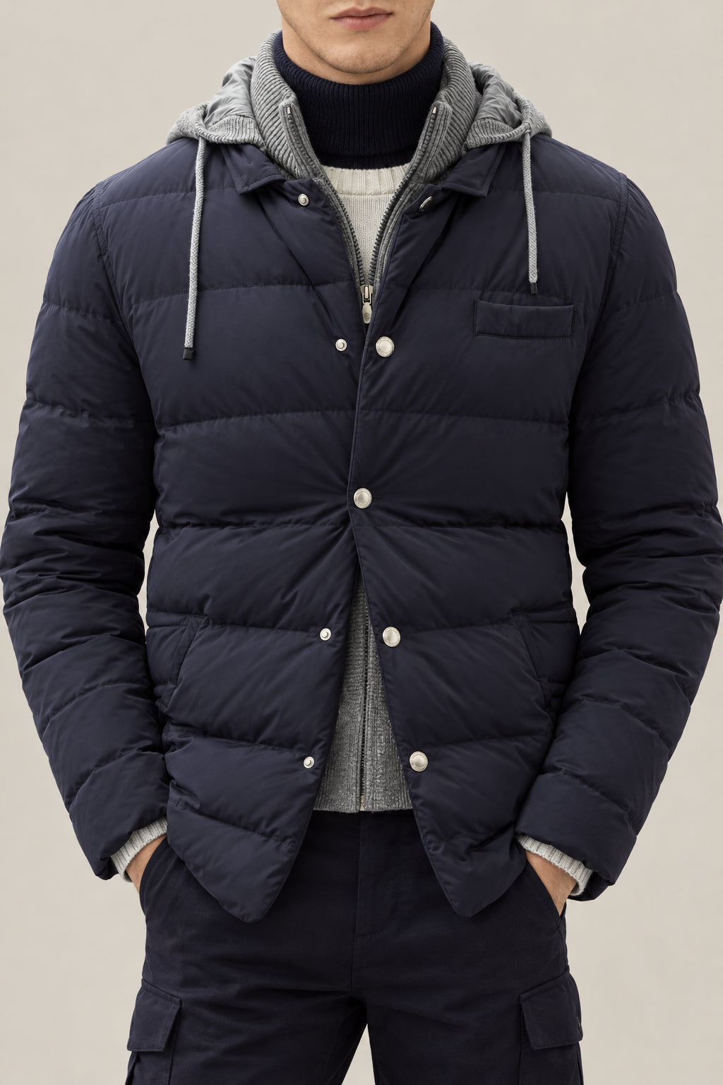 BRUNELLO CUCINELLI MEN'S NAVY QUILTED JACKET