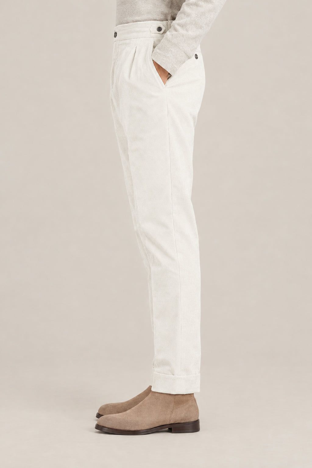 BRUNELLO CUCINELLI MEN'S TALC COTTON WOOL PLEATED TROUSERS