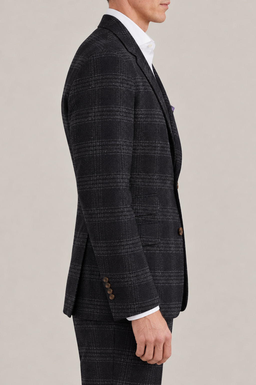 BRUNELLO CUCINELLI MEN'S ANTHRACITE CHECKED SILK WOOL BLAZER