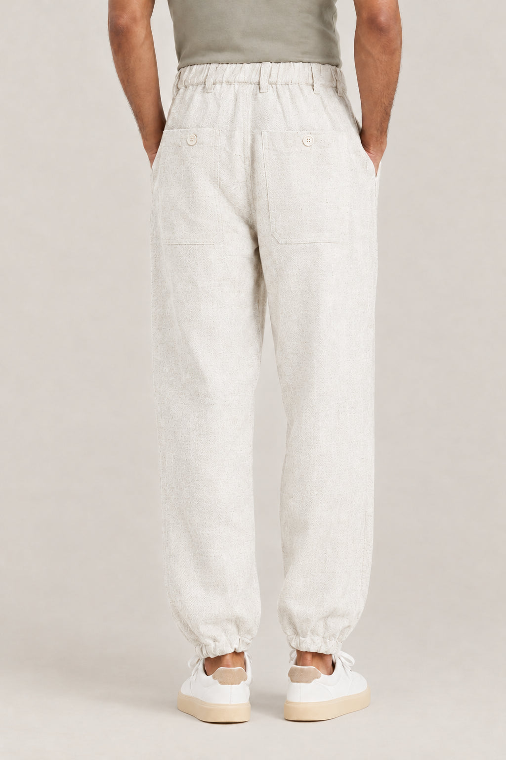 BRUNELLO CUCINELLI MEN'S ECRU LINEN WOOL BLEND RELAXED TROUSERS