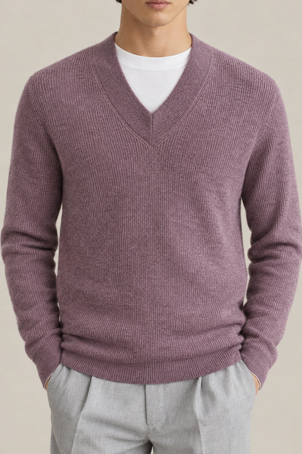 BRUNELLO CUCINELLI MEN'S ONION WOOL V NECK SWEATER