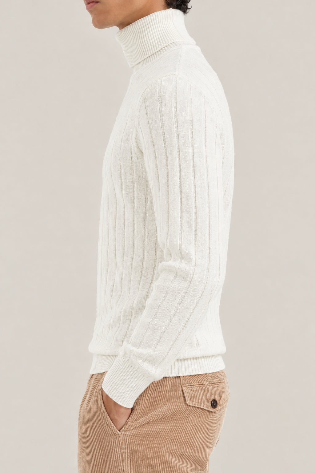 BRUNELLO CUCINELLI MEN'S PANAMA WOOL RIBBED TURTLENECK SWEATER