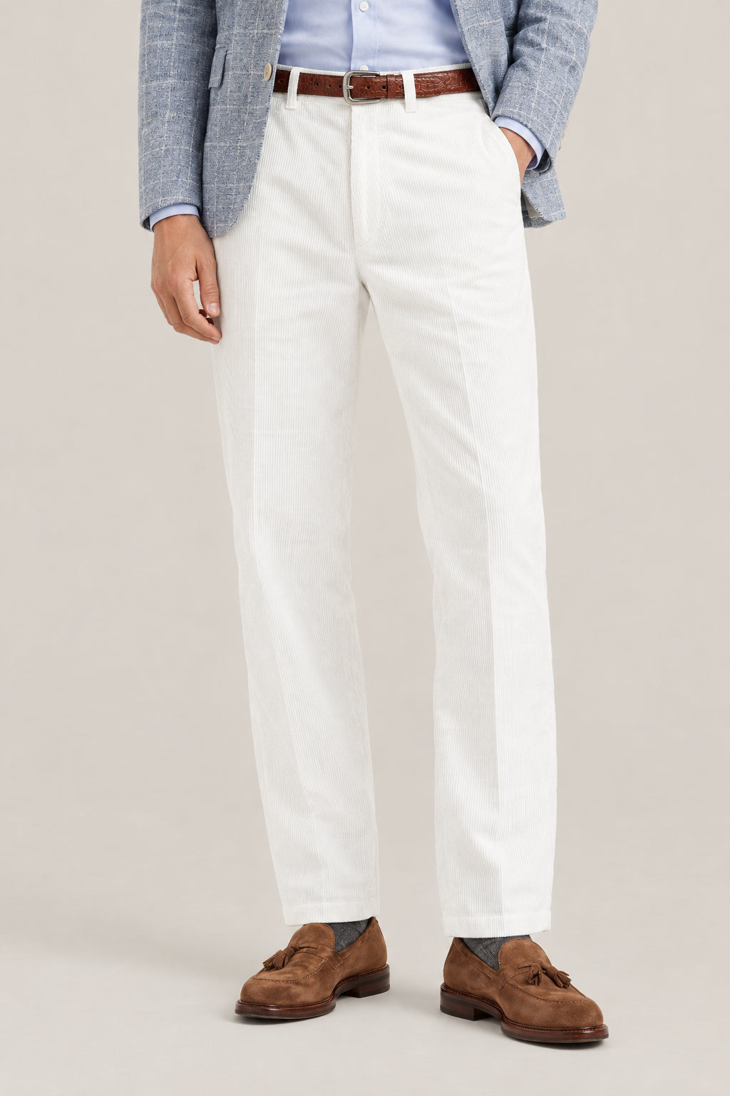 BRUNELLO CUCINELLI MEN'S SNOW COTTON STRAIGHT TROUSERS