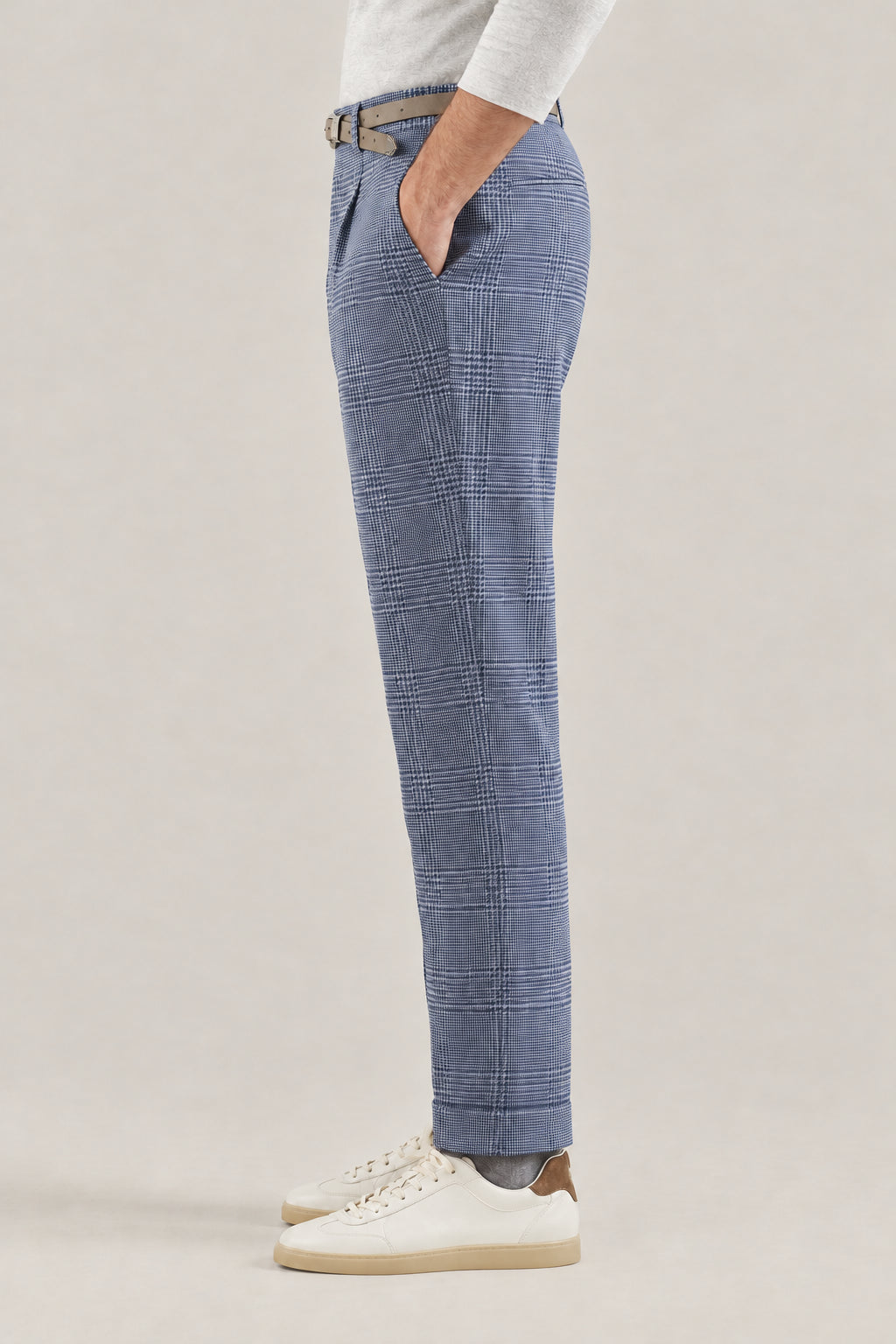 BRUNELLO CUCINELLI MEN'S CLOUD WOOL SILK LINEN CHECKED TROUSERS