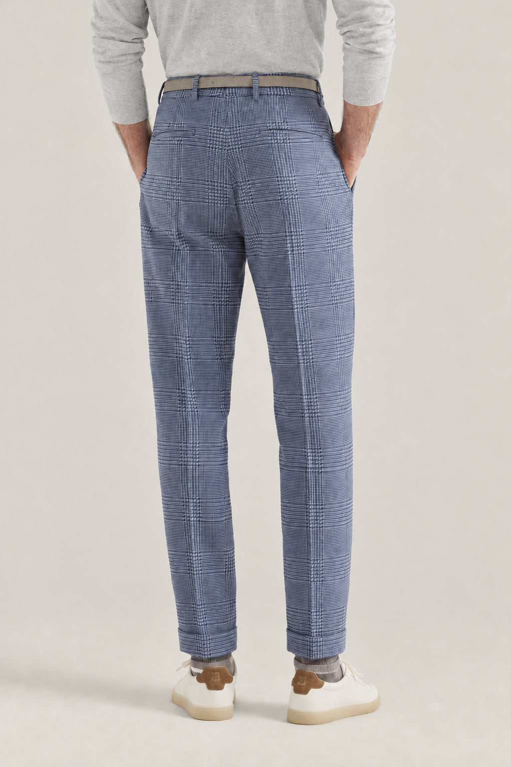 BRUNELLO CUCINELLI MEN'S CLOUD WOOL SILK LINEN CHECKED TROUSERS