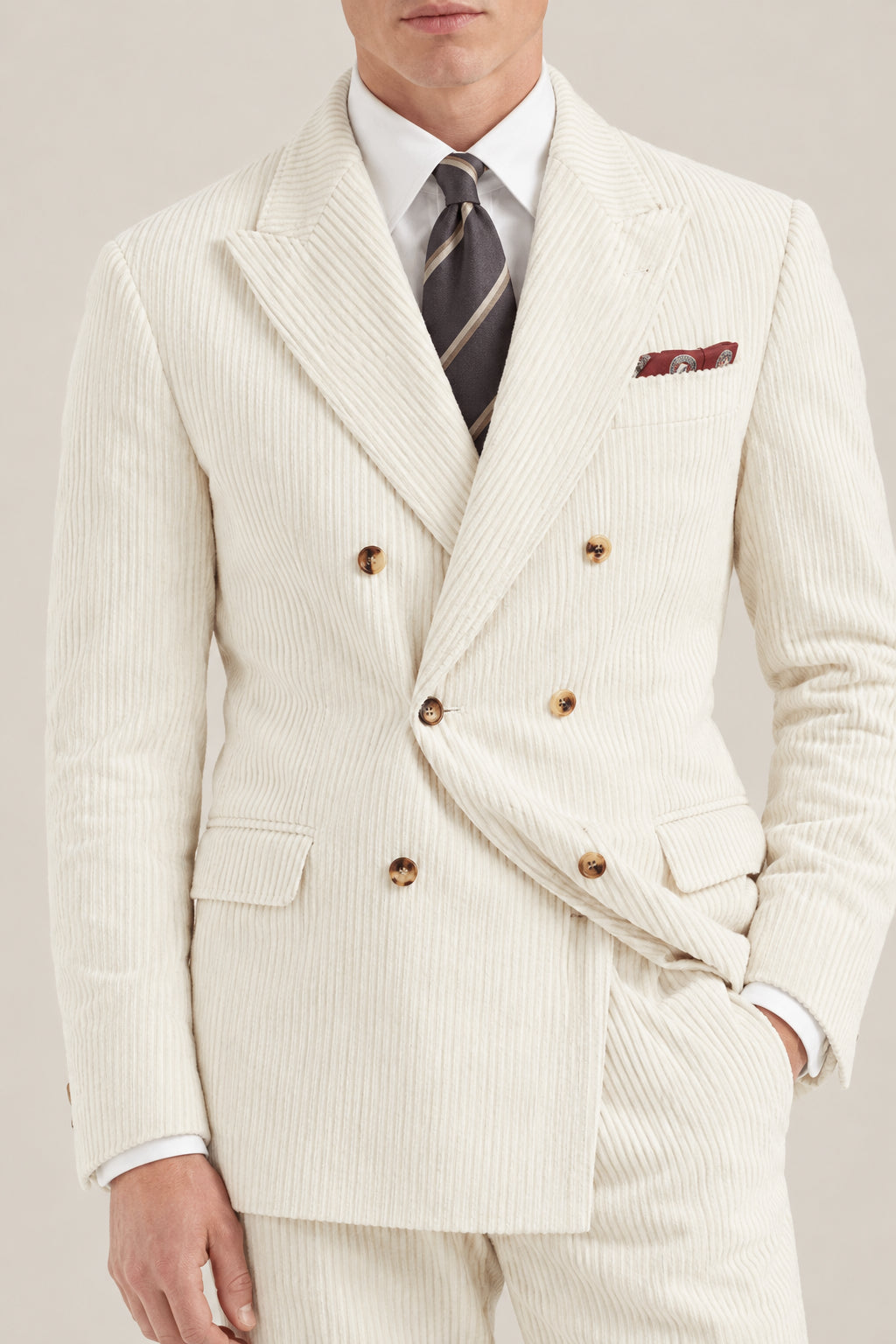 BRUNELLO CUCINELLI MEN'S MILK DOUBLE BREASTED COTTON BLAZER
