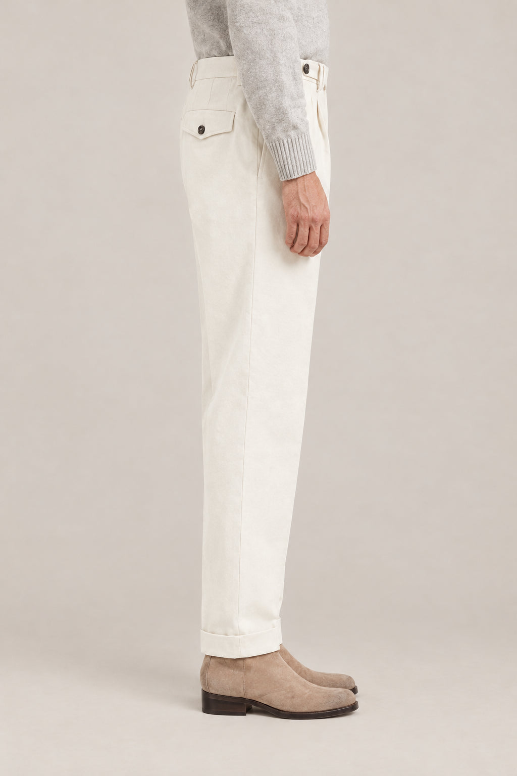 BRUNELLO CUCINELLI MEN'S ICE WOOL COTTON PLEATED TROUSERS