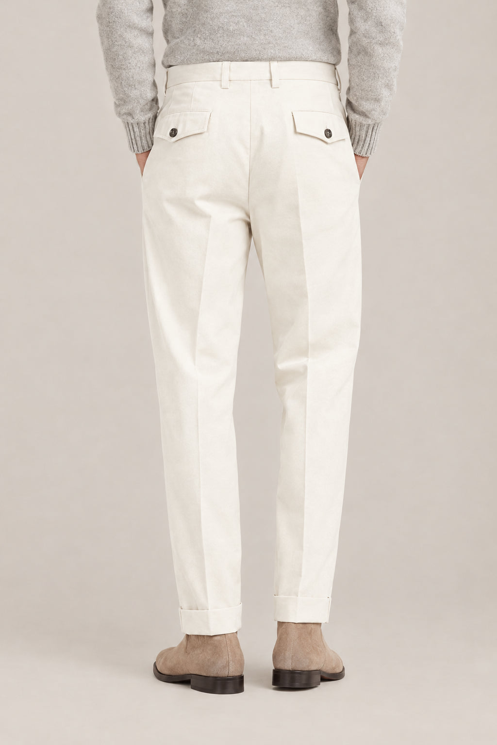 BRUNELLO CUCINELLI MEN'S ICE WOOL COTTON PLEATED TROUSERS