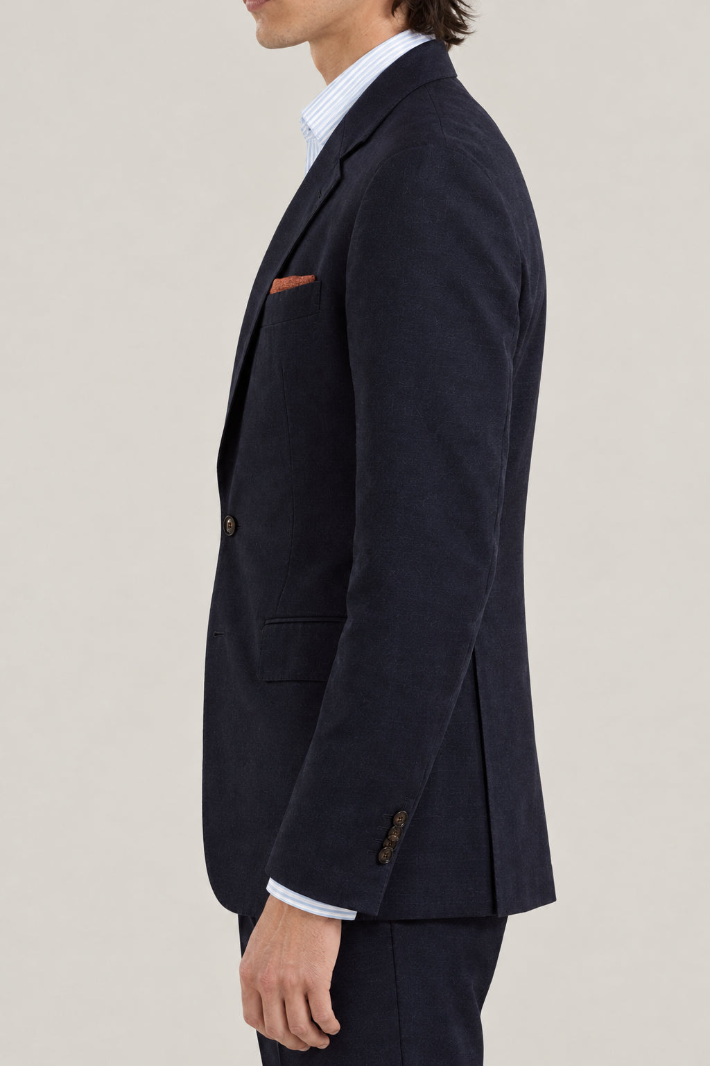 BRUNELLO CUCINELLI MEN'S NAVY WOOL SILK SINGLE BREASTED JACKET