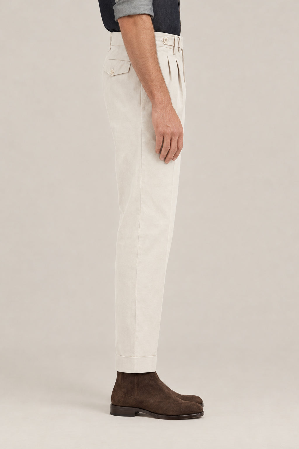 BRUNELLO CUCINELLI MEN'S FLAX SEEDS COTTON WOOL BLEND PLEATED TROUSERS