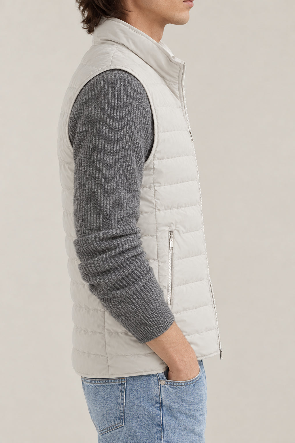 BRUNELLO CUCINELLI MEN'S ICE QUILTED ZIP FRONT VEST