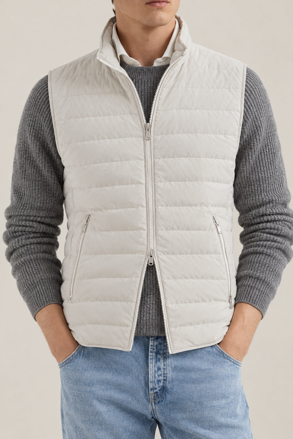 BRUNELLO CUCINELLI MEN'S ICE QUILTED ZIP FRONT VEST