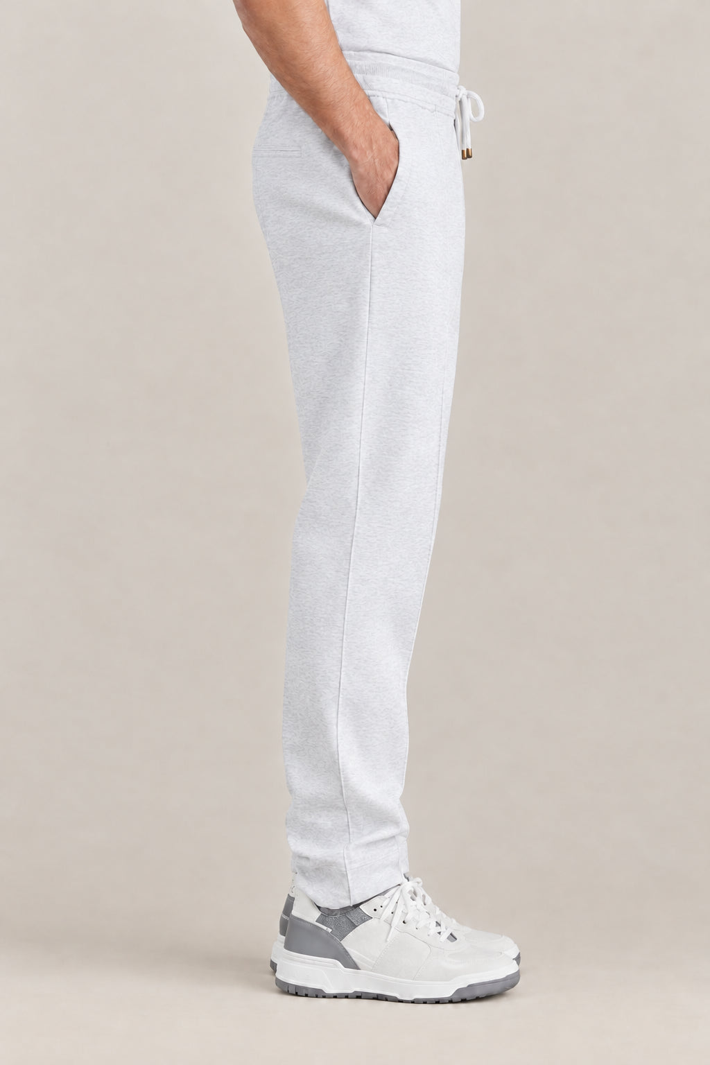 BRUNELLO CUCINELLI MEN'S PEARL GRAY COTTON BLEND GYM TROUSERS