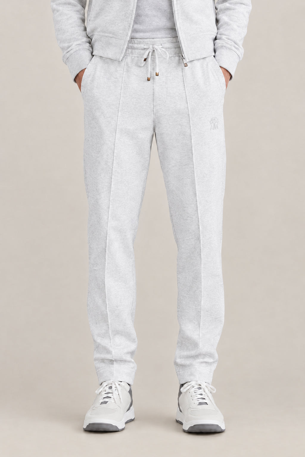 BRUNELLO CUCINELLI MEN'S PEARL GRAY COTTON BLEND GYM TROUSERS