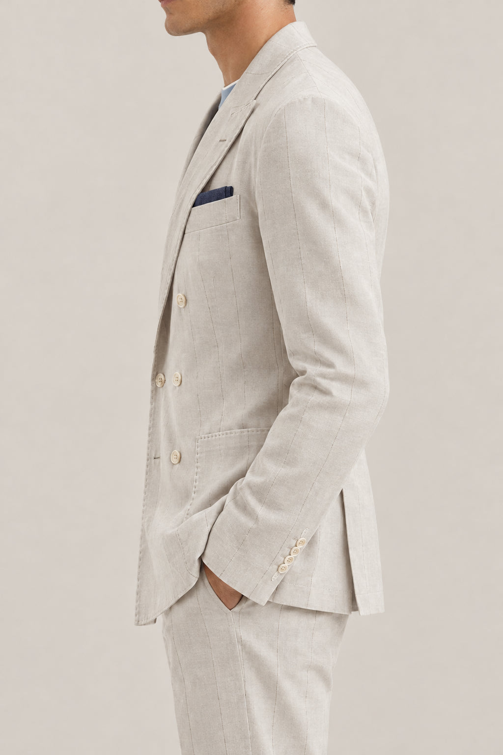 BRUNELLO CUCINELLI MEN'S ICE DOUBLE BREASTED SILK BLAZER