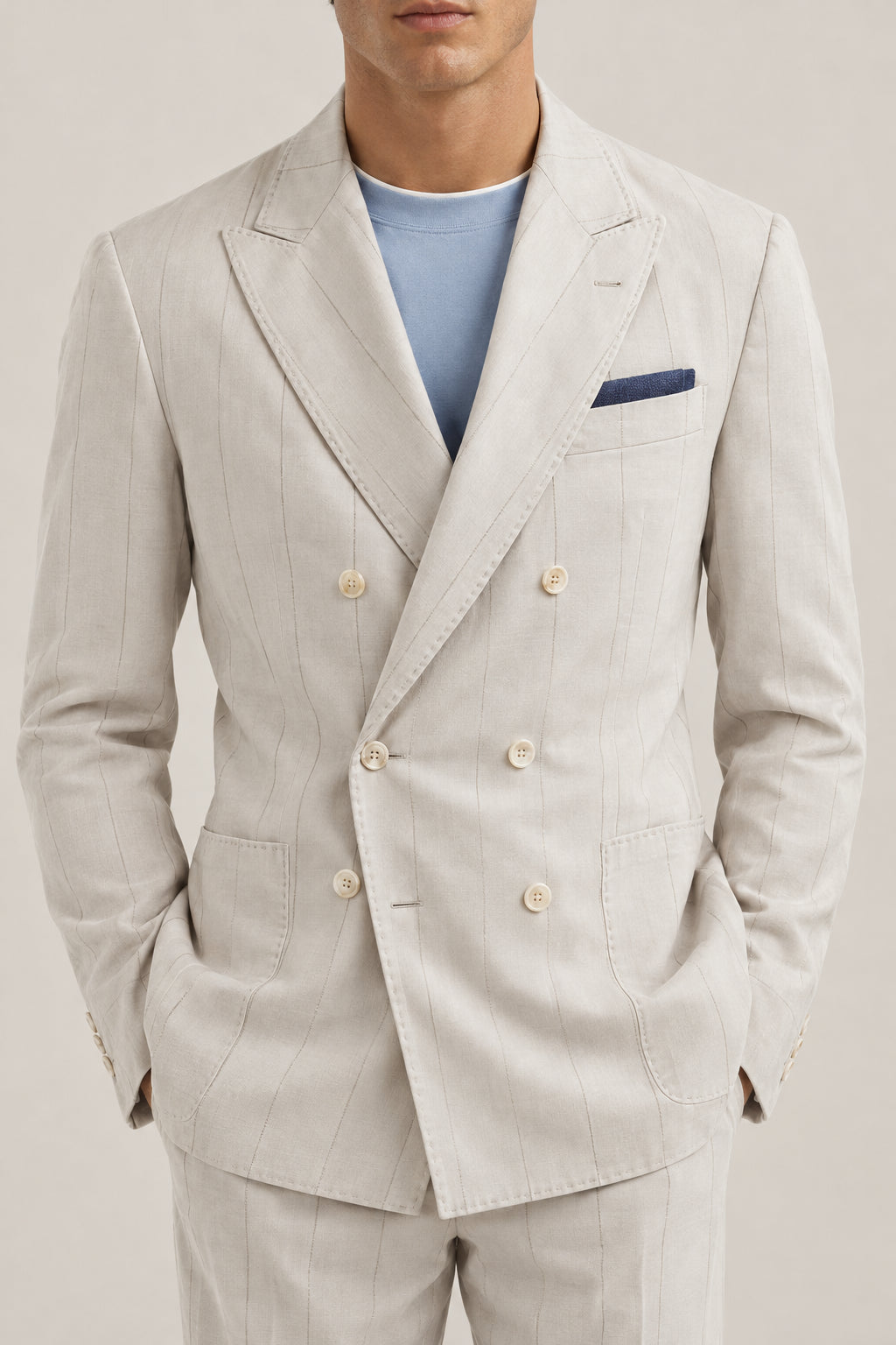 BRUNELLO CUCINELLI MEN'S ICE DOUBLE BREASTED SILK BLAZER