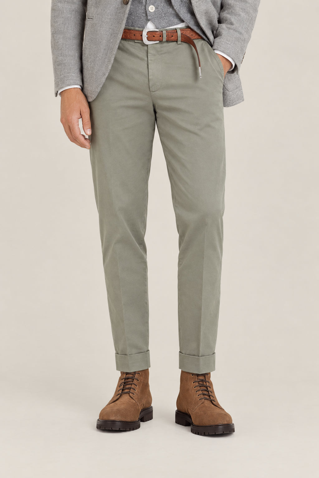 BRUNELLO CUCINELLI MEN'S MILITARY COTTON TAPERED TROUSERS