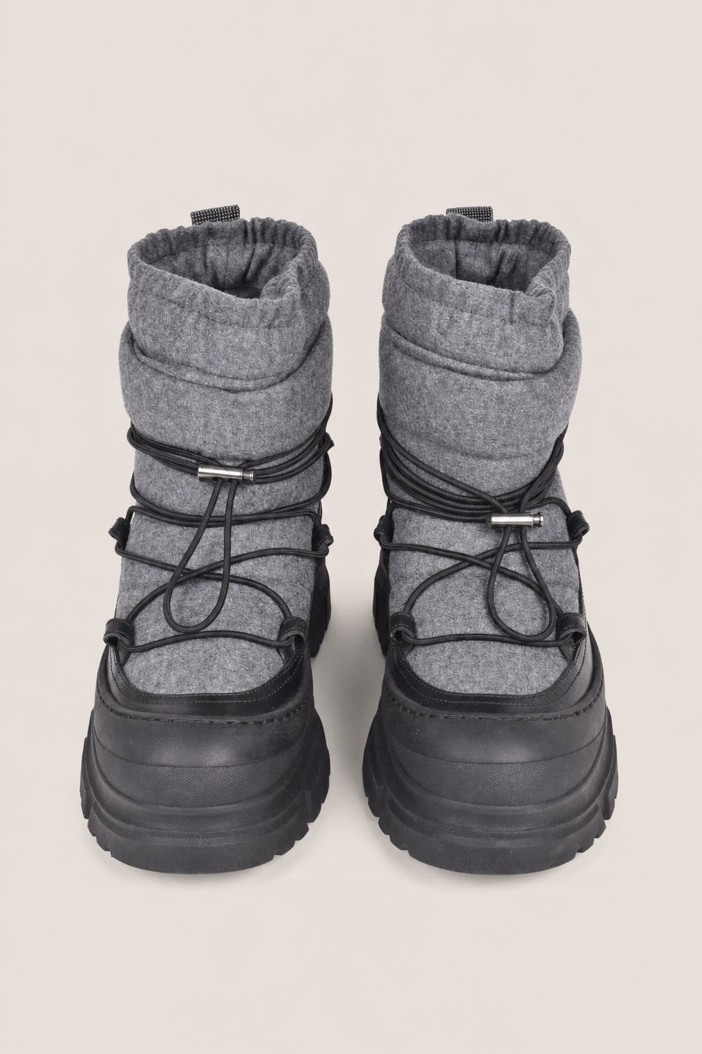 BRUNELLO CUCINELLI WOMEN'S BLACK LEATHER AND GREY FABRIC WINTER BOOTS