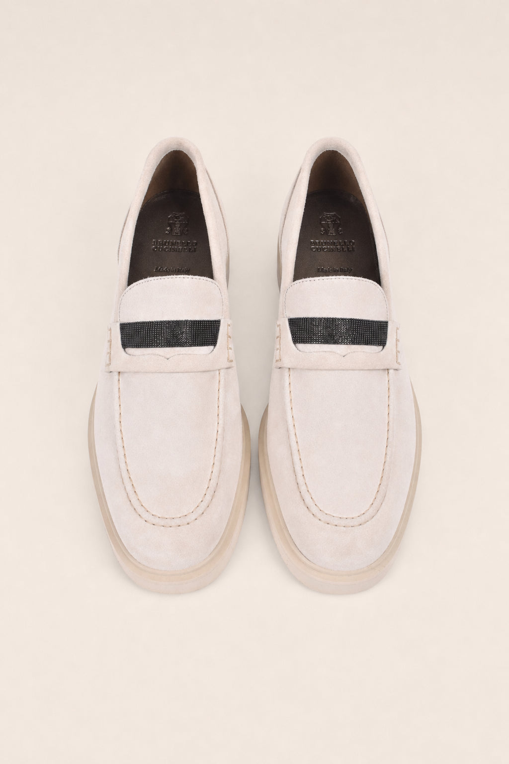 BRUNELLO CUCINELLI WOMEN'S IVORY SUEDE LOAFER SHOES