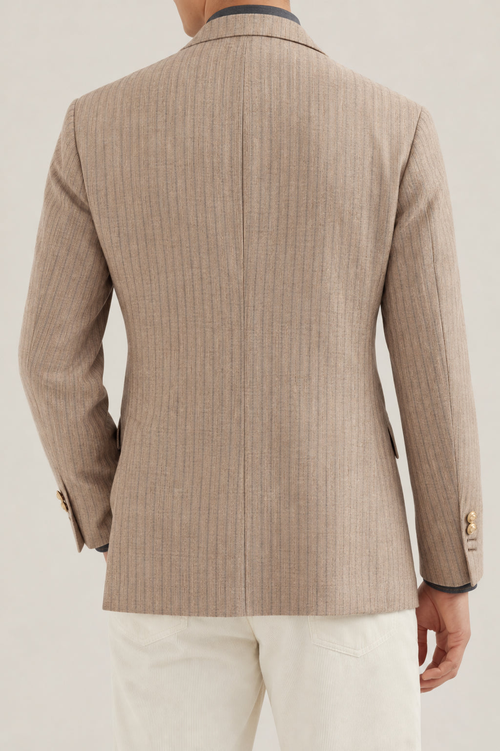 BRUNELLO CUCINELLI MEN'S SAND GREY DOUBLE BREASTED WOOL SILK BLAZER