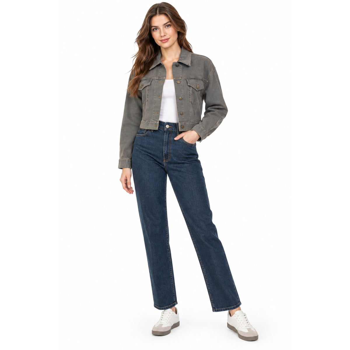 Peserico Gray Cropped Denim Jacket