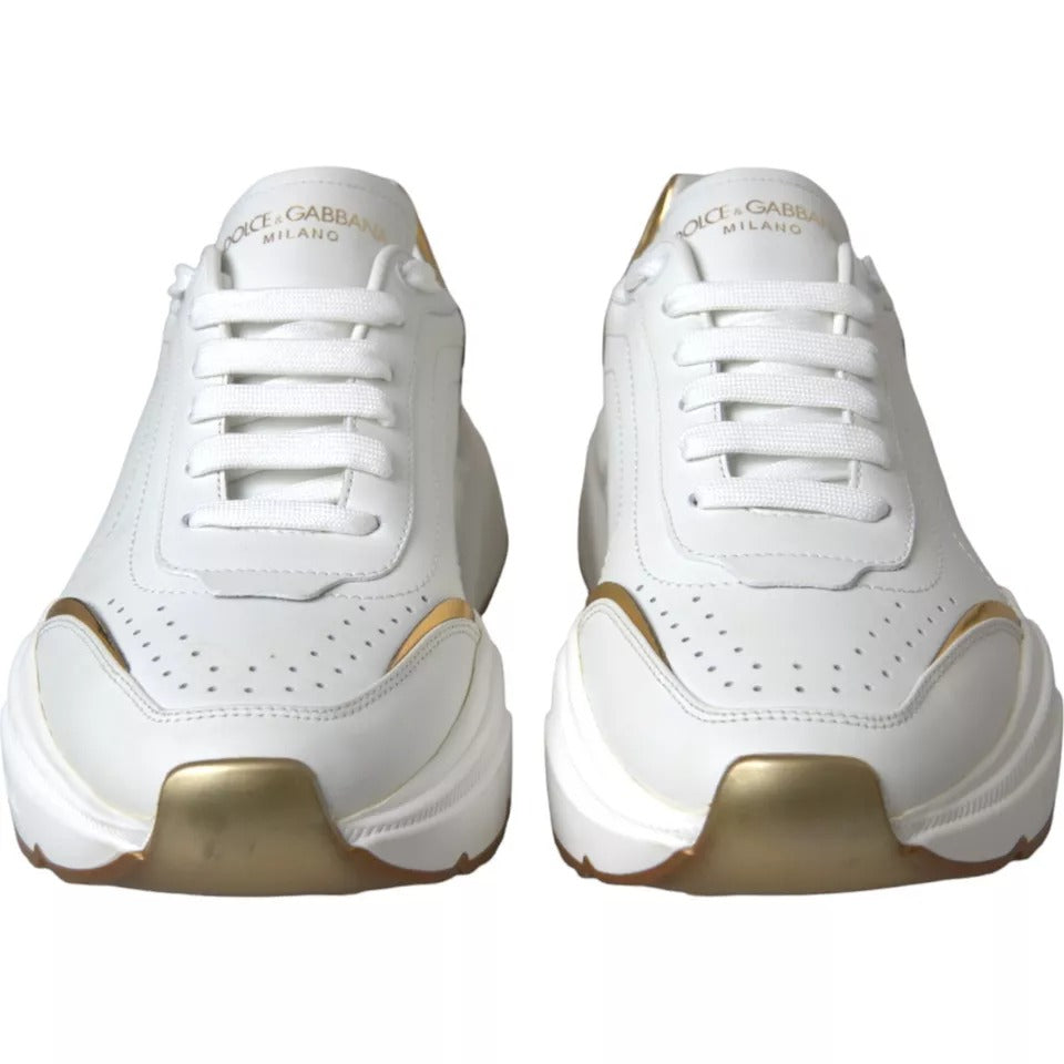 Dolce & Gabbana White Gold DAYMASTER Leather Sneakers Men Shoes