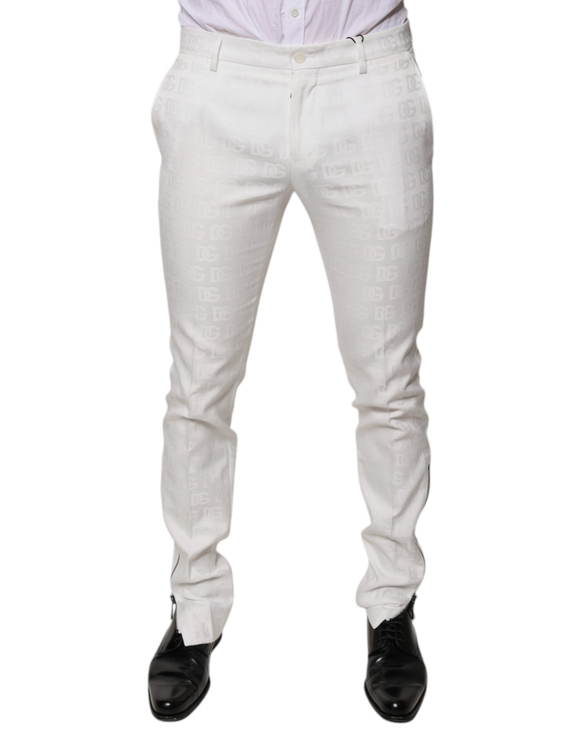 Dolce & Gabbana White Cotton Tapered Formal Dress Pants