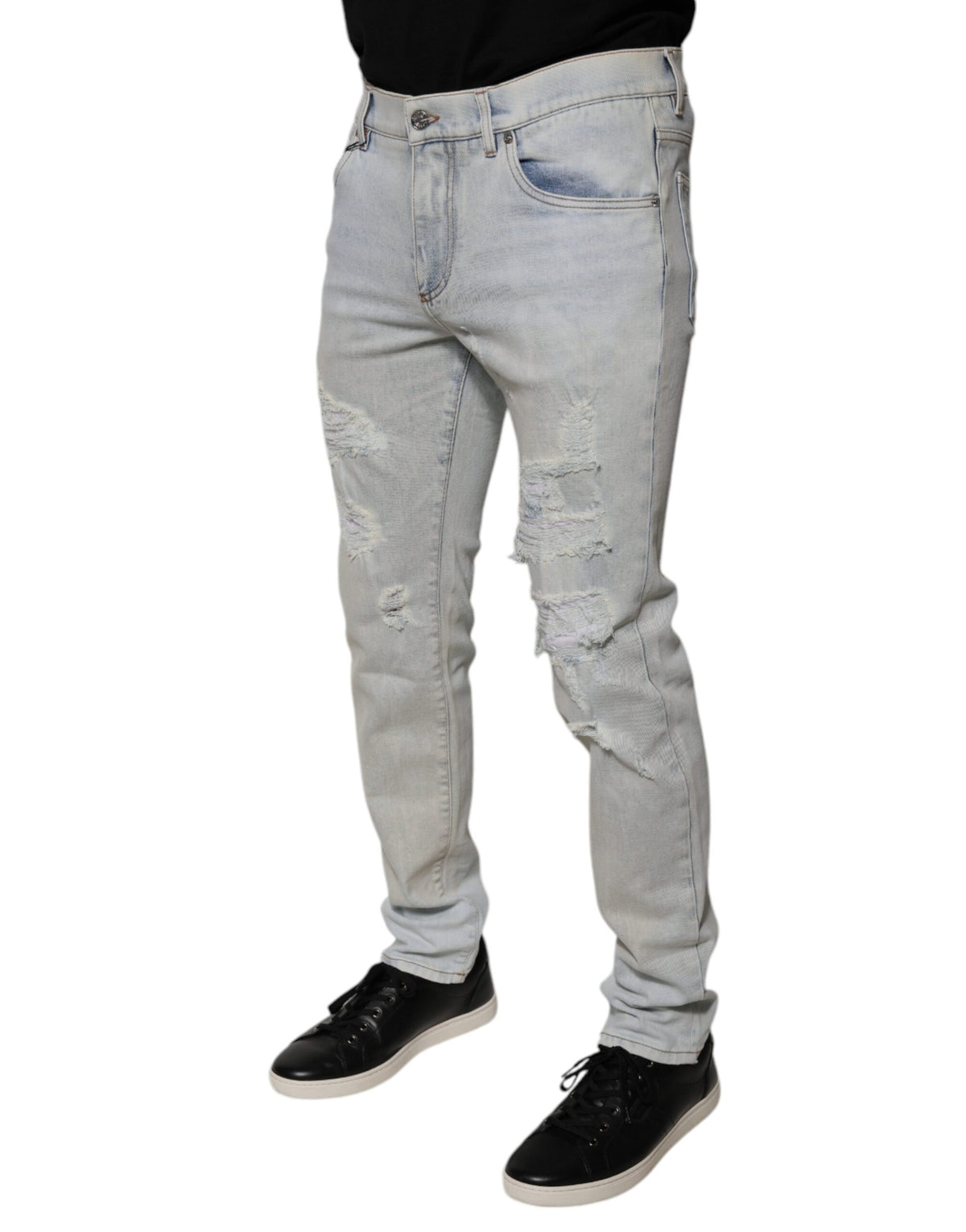 Dolce & Gabbana Light Blue Cotton Blend Tattered Skinny Denim Jeans