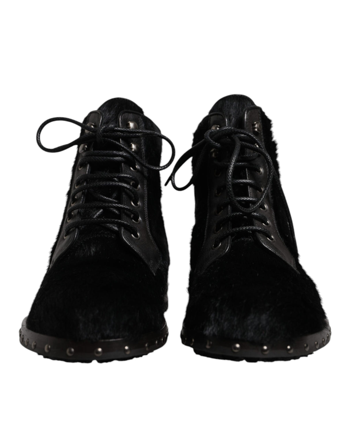 Dolce & Gabbana Black Pony Style Leather Mid Calf Boots Shoes