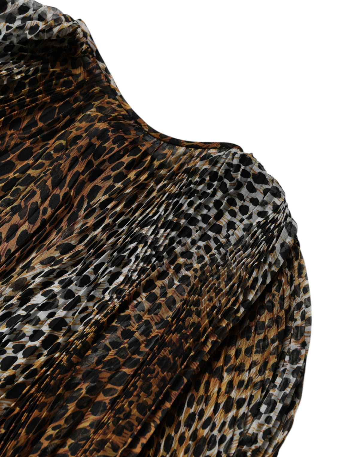 Dolce & Gabbana Brown Leopard Print Scarf Collared Chiffon Dress