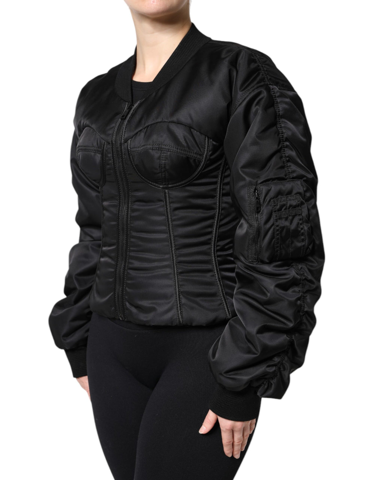 Dolce & Gabbana Black Nylon Full Zip Bustier Corset Jacket