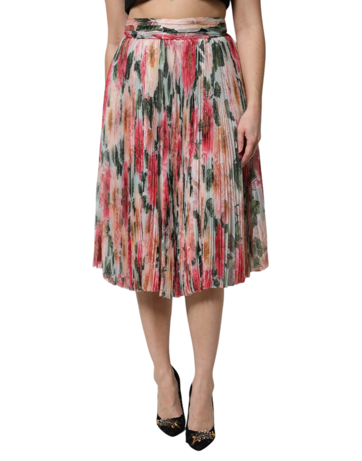 Dolce & Gabbana Multicolor Silk Floral High Waist Midi Skirt