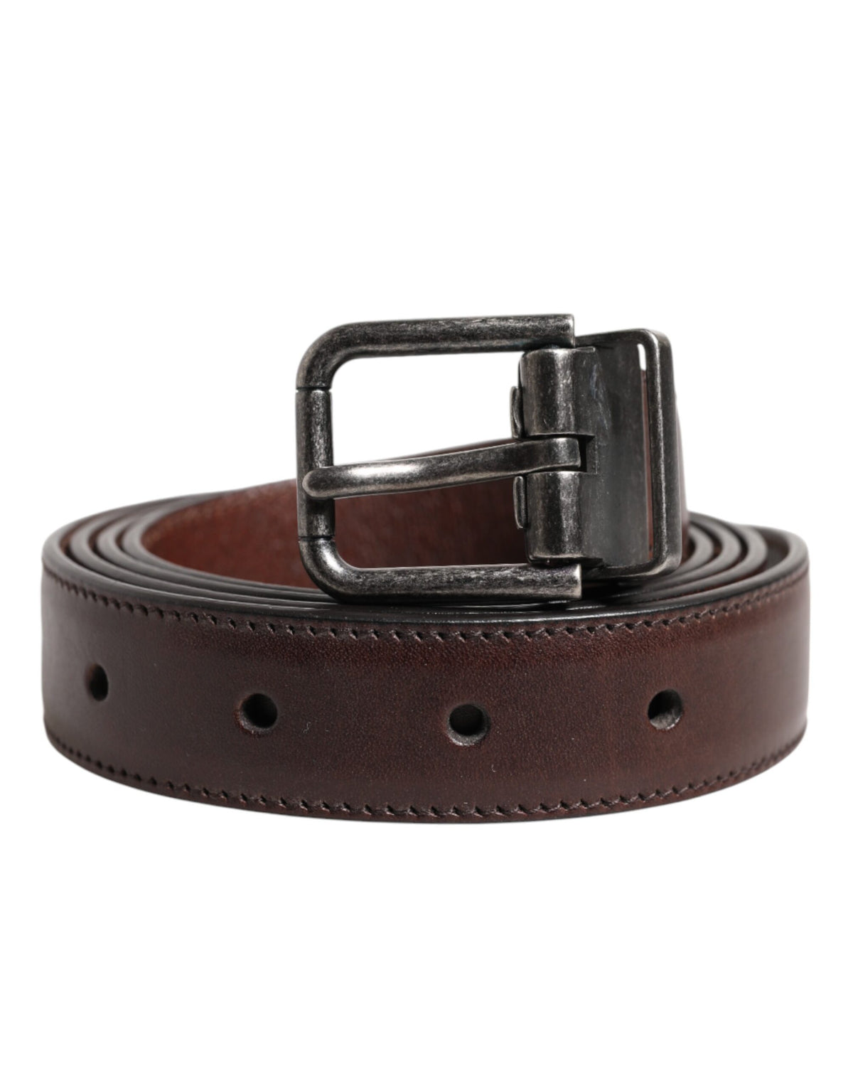 Dolce & Gabbana Brown Classic Calf Leather Metal Buckle Belt