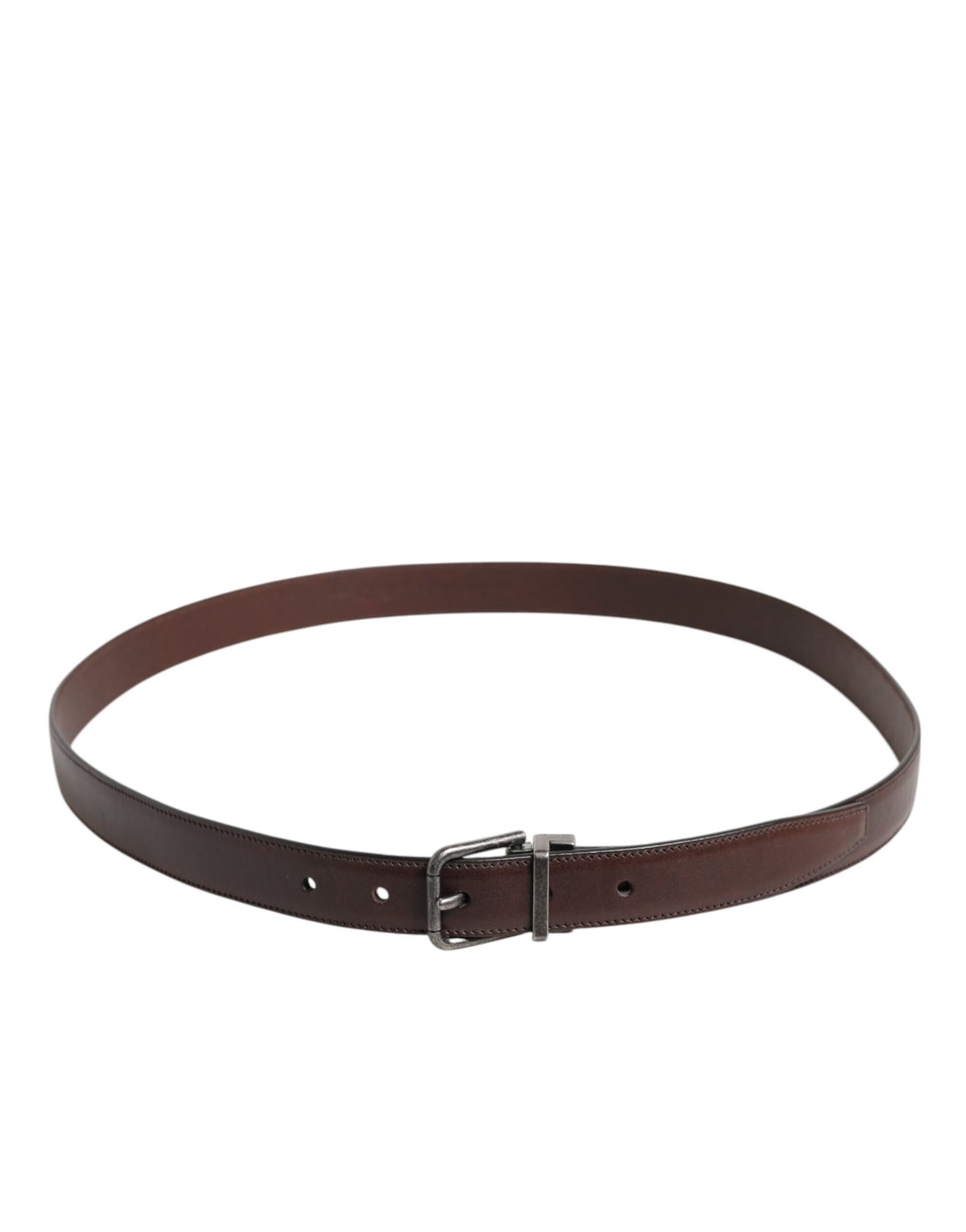Dolce & Gabbana Brown Classic Calf Leather Metal Buckle Belt