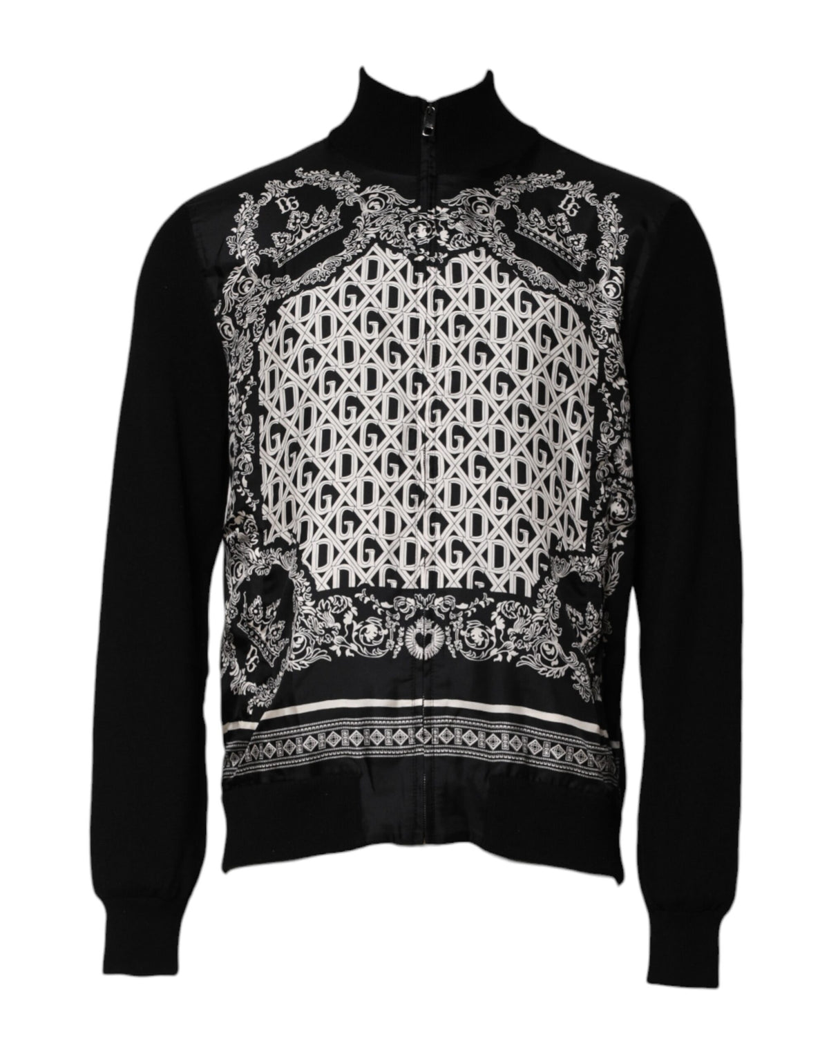 Dolce & Gabbana Black White Bandana Print Full Zip Sweater