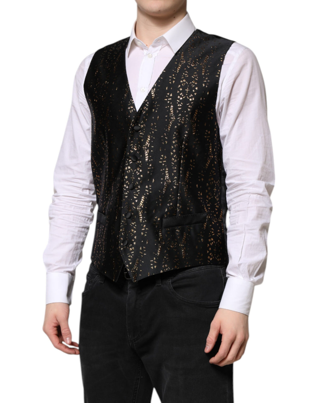 Dolce & Gabbana Black Lurex Dress Formal Men Waistcoat Vest