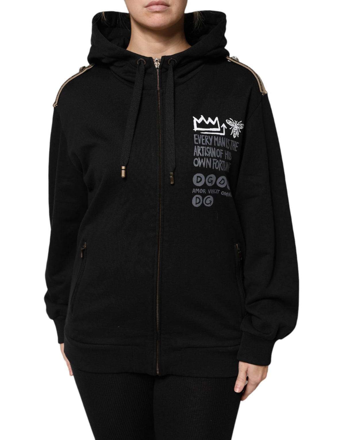 Dolce & Gabbana Black Logo Hooded Full Zip Sweatshirt Jacket